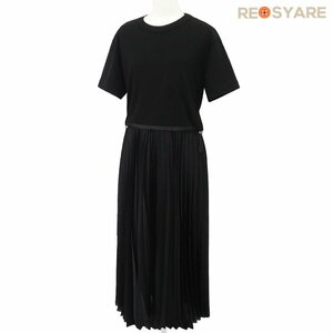 美品 Sacai サカイ 2023AW 23-06835 Cotton Jersey×Satin Dress 異素材 切替 プリーツ ジャージー サテン ワンピース ドレス 46884