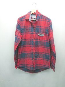 ◇ TOMMY JEANS フロントボタン ロゴワッペン 胸ポケット 大人カジュアル 長袖 シャツ サイズS レッド ネイビー メンズ E