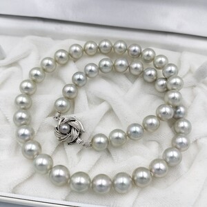 【最高品質!!】アコヤ あこや ライトグレー パール ネックレス 9mm〜9.5mm 46cm SILVER 刻印 54.0g 本真珠 akoya pearl jewelry necklace