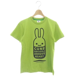 キューン CUNE S8H10F0.5 anniversary うさぎ ロゴプリントTシャツ カットソー 半袖 XS 黄緑 黒 イエローグリーン ブラック