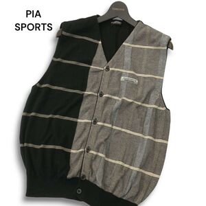 PIA SPORTS ピアスポーツ 秋冬 ロゴ★ 【イタリア製 コットン ニット】 切替 マルチボーダー ベスト Sz.IV　メンズ ライカ　A4T12710_B#K