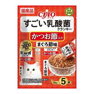 （まとめ買い）いなばペットフード すごい乳酸菌クランキー かつお節入り まぐろ節味 20g×5袋 猫用フード 〔×20〕