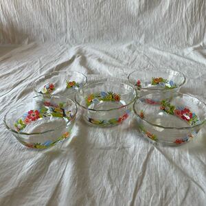 PYREX パイレックス　日本製　ガラス絵皿　フルーツ皿　花柄フルーツ柄　トロピカル　デザート 食器