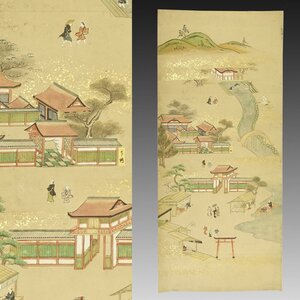 【古画】喜聞◆『京都 下鴨神社参拝図』 1枚 古筆 古文書 古書 日本画 肉筆浮世絵 洛中洛外図 賀茂社 京都名所図 江戸風俗画 茶道 江戸中期