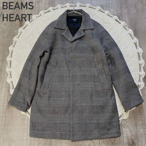 BEAMS HEART ビームスハート グレンチェック柄 ショートコート グレー Mサイズ ステンカラーコート コート グレー