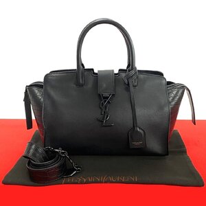 極 美品 SAINT LAURENT PARIS サンローランパリ ダウンタウン カバス YSL ロゴ レザー 2way ショルダーバッグ ハンドバッグ ブラック g23-8