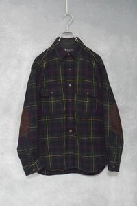 【 90s ポルトガル製 バナナリパブリック 】old banana republic レザーパッチ ウール シャツ / size s (about m) / ネルシャツ 