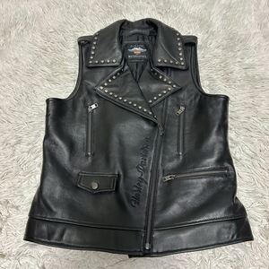 極美品　ラムレザー　羊革　レザーベスト　本革　ライディングベスト　HARLEY DAVIDSON　ハーレーダビッドソン　スタッズ 黒 ブラック