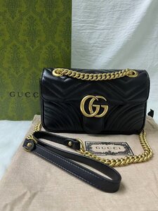 極美品 GUCCIグッチ GG Marmont レザーチェーンショルダーバッグミニレディースブラック