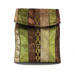 ジャンポールゴルチェ JEAN PAUL GAULTIER ベロア リュック バックパック ロゴ 鞄 ブラウン×グリーン系 （ma)