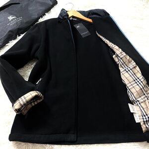 絶版極美品BURBERRY BLACKLABELロングボアフリースジップアップトラックジャケットL~M黒ノバチェック柄2ブラレバーバリーブラックレーベル