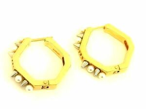 1円 ■美品■ FENDI フェンディ パール ピアス アクセサリー レディース ゴールド系 FC7012