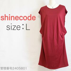 【送料無料】shinecode(シャインコード)ニッセン クルーネックIライン　ノースリーブひざ丈ワンピース　L