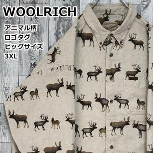 WOOLRICH ウールリッチ アニマル柄 総柄 ロゴタグ ウール ネルシャツ 3XL 大きいサイズ ビッグサイズ 90s