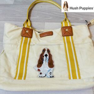 ★N■ Hush Puppies ハッシュパピー レディース トートバッグ ハンドバッグ ベージュ系 ロゴ 犬 刺繍 布製 カバン 鞄 バッグ カジュアル