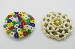 ヨーロッパ ビーズ 刺繍 ブローチ☆2点