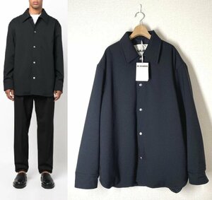 22AW 美品 / ジルサンダー JIL SANDER OUTER SHIRT 01 PD 中綿入り アウターシャツ 52 ネイビー 紺 ドロップショルダー シャツジャケット