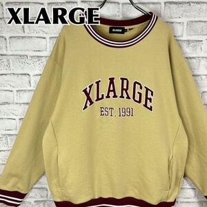 XLARGE エクストララージ スウェット リンガー アーチロゴ刺繍 ポケット付き 冬服 秋服 古着 ストリート プルオーバー トレーナー Lサイズ