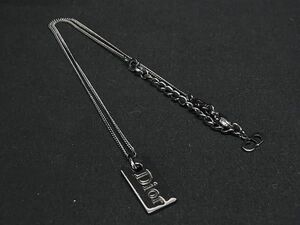 1円 ■美品■ ChristianDior クリスチャンディオール ロゴプレート ネックレス ペンダント アクセサリー メンズ シルバー系 AY4579