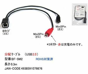 USB2.0 分配ケーブル タイプB メス → Mini5Pin オス x2 30cm UC-BF-5M2