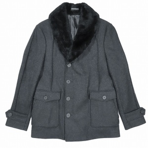 極美品 18AW エンポリオアルマーニ EMPORIO ARMANI フェイクファーショールカラー ウール コート アウター チャコールグレー サイズ48