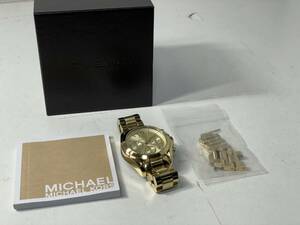 一円 美品 ほぼ未使用 MICHAEL KORS マイケルコース 腕時計 MK5798 クオーツ アナログ ラウンド ゴールド クロノグラフ カレンダー 電池切