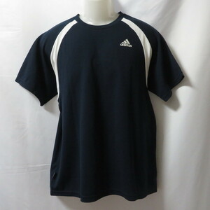 古着 メンズO adidas/アディダス ポリエステルTシャツ 半袖 スポーツ ジョギング トレーニング ネイビー/ホワイト 438893