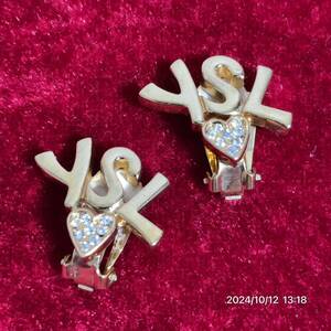 YSL イヴサンローラン ブランドロゴ ハート ラインストーン ゴールドカラー イヤリング アクセサリー 