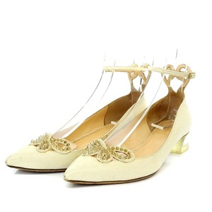 シャーロットオリンピア CHARLOTTE OLYMPIA パンプス チャンキーヒール ポインテッドトゥ アンクルストラップ スタッズ 37 アイボリー