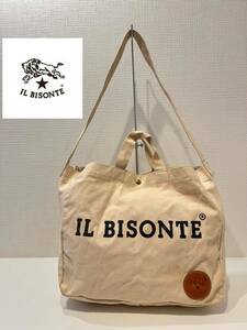 ★イタリア製本革タグ★IL BISONTE★イルビゾンテ★2wayキャンバストートバッグ★肩掛けショルダーバッグ★スナップボタン★A3収納可能★