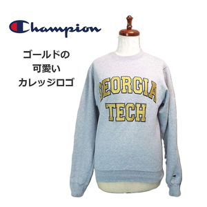 【カレッジロゴが可愛い】チャンピオン Champion GEORGIA TECH ライトグレー USサイズ:XS 海外レディース古着 お洒落 トレーナー女子