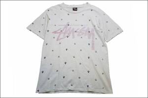 【S】 Stussy ステューシー Tシャツ 白 総柄 ドクロ 柄 メキシコ製 MEXICO ビンテージ ヴィンテージ USA 古着 オールド ID31