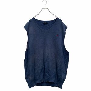 POLO RALPH LAUREN コットンニット ベスト 2XL ブルー ポロラルフローレン ビッグサイズ Ｖネック ロゴ 古着卸 アメリカ仕入 a605-8245