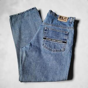 00s POLO JEANS ポロ ジーンズ ラルフローレン ルーズ テーパード デニム パンツ 古着 メンズ W36 L31 青 色落ち フェード グランジ 3668