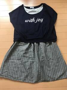 Navy　白切り替えワンピース＆紺カットソー　セットアップ★