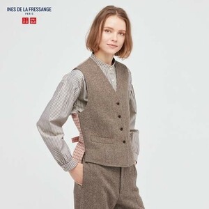 H7186　UNIQLO　ユニクロ　INES DE LA FRESSANGE　イネスドラフレサンジュ　ウールベスト　ヘリンボーン　前後切替デザイン　XL