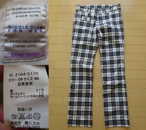 【NICOLE CLUB FOR MEN】チェック柄 ストレッチパンツ SIZE:46 (ニコルクラブフォーメン,ハイダウェイニコル)