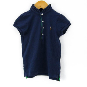 ポロ・ラルフローレン 半袖ポロシャツ フリルネック ロゴ トップス ストレッチ キッズ 女の子用 4サイズ ネイビー POLO RALPH LAUREN