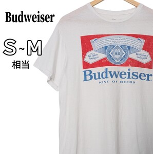 Budweiser バドワイザー プリントTシャツ 半袖Tシャツ ホワイト 白 企業系 古着 S~М相当