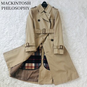 MACKINTOSH マッキントッシュ フィロソフィー トレンチコート 2way ベルト ロング ライナー ロゴボタン ダブル ベージュ ハウスチェック 綿