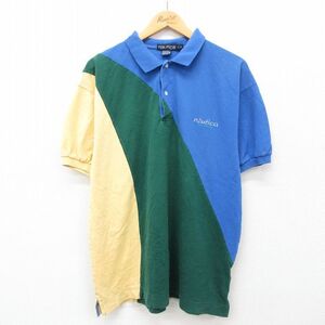 XL/古着 ノーティカ 半袖 ブランド ポロ シャツ メンズ 90s ワンポイントロゴ マルチカラー 大きいサイズ 鹿の子 コットン