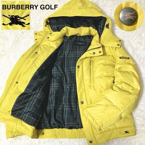 超希少/Mサイズ/ノバチェック◎BURBERRY GOLF バーバリーゴルフ ダウンジャケット ホースロゴ 黄色 イエロー フード ナイト メタルボタン 