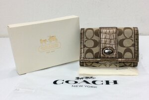 【未使用品】 COACH コーチ 二つ折り財布 シグネチャー キャンバス×レザー 小銭入れ ウォレット ブラウン×ベージュ系　　 K0912