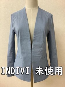 インディヴィ (INDIVI) タグ付き未使用 定価24000円 薄ブルー ストレッチジャケット 前ひとつホック サイズ38/M