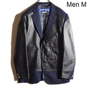 J0259P ●JUNYA WATANABE MAN ジュンヤワタナベ × ブルックスブラザーズ● 新品 ウール レザー ジャケット 紺黒 M WF-J025 秋冬 rb mks