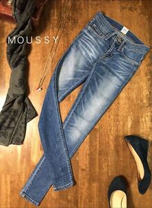 美品 MOUSSY マウジー スキニー デニム ライトなソフト素材 ストレッチ入り 0(XXS～XS)サイズ ライトブルー コンディション良好