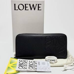 美品 LOEWE ロエベ Brand Open Wallet in Grained Calfskin グレインカーフ ブランド オープンウォレット アナグラム エンボス 長財布