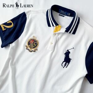 (極美品) ラルフローレン RALPH LAUREN ビッグポニー ポロシャツ M 175/96A (日本L) ホワイト ネイビー ゴールド ビックポニー 半袖 シャツ