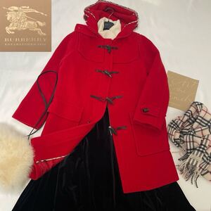 ◆大きいサイズ◆美品◆バーバリー◆BURBERRY 13号/44-46/XL-3L メガチェックトリム☆ヘリンボーンウールダッフルコート クリスマスにも♪