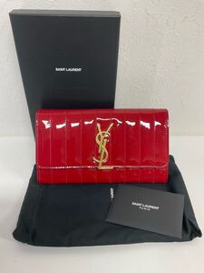 営TT037-60◆ YVES SAINT LAURENT／イヴサンローラン エナメル レッド 2つ折り財布 箱・袋ありGUE539972・0718